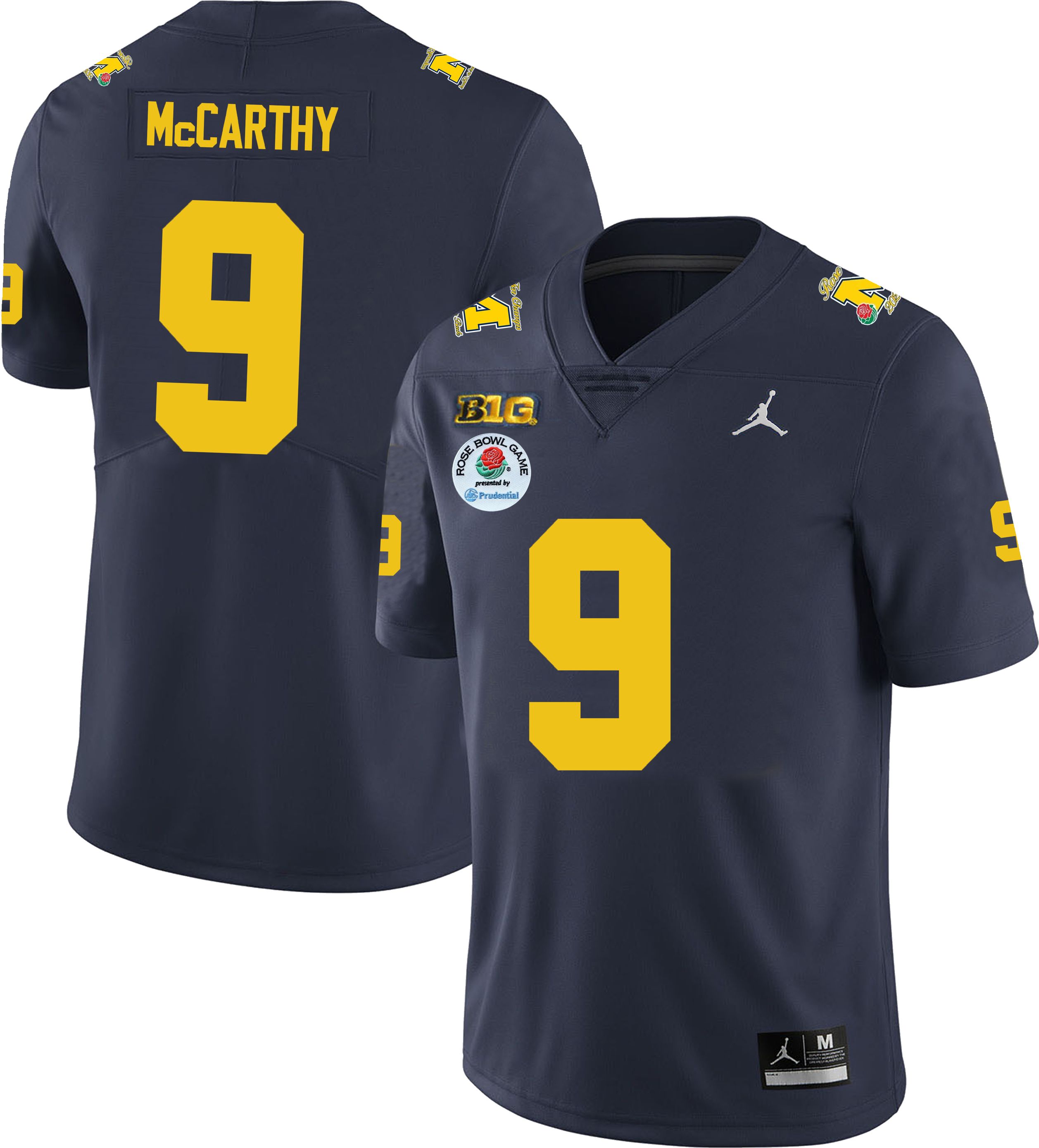 Men's NCAA Michigan Wolverines J.J. McCarthy #9 Navy Rose Bowl Game Stitched College Football Jersey WM250I6IF